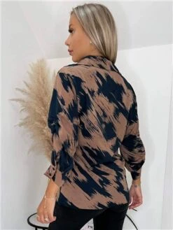 Ax Paris Brown And Navy Printed Ruched Sleeve Shirt 9 Ax Paris Brown And Navy Printed Ruched Sleeve Shirt -Noisy May Shop 28848 3