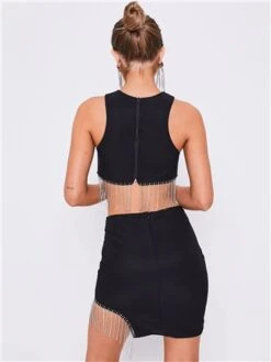 Saint Genies Black Beatrix Diamante Fringe Asymmetric Mini Skirt -Noisy May Shop 28872 3