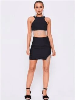 Saint Genies Black Beatrix Diamante Fringe Racer Shape Crop Top -Noisy May Shop 28873 2