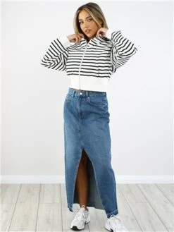 Saint Genies Black / White Stripe Zip Hoodie -Noisy May Shop 28881 2