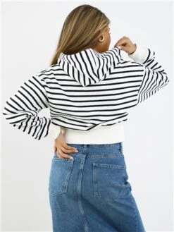 Saint Genies Black / White Stripe Zip Hoodie -Noisy May Shop 28881 3