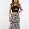Saint Genies Leopard Print Pattern Satin Midi Skirt -Noisy May Shop 28884
