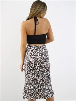Saint Genies Leopard Print Pattern Satin Midi Skirt -Noisy May Shop 28884 3
