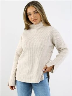 The Frolic Cream High Neck Knit Jumper