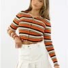 Daisy Street Orange / Cream Stripe Knit Cardigan
