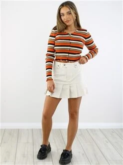Daisy Street Orange / Cream Stripe Knit Cardigan -Noisy May Shop 28892 2