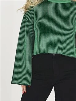 Brave Soul Green / Black Stripe Knit Jumper -Noisy May Shop 28904 2