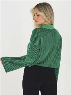 Brave Soul Green / Black Stripe Knit Jumper -Noisy May Shop 28904 3