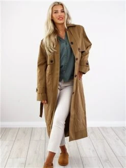 Only Brown / Otter Orchid Quilted Trench Coat -Noisy May Shop 28935 2