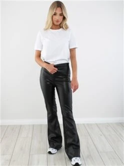 Noisy May Black Andy Coated Flared Trousers -Noisy May Shop 28937 2