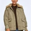 Noisy May Brown P U Feline Quilted Fur Jacket