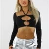 Saint Genies Black Long Sleeve Crop Top With Cut Out -Noisy May Shop 28958