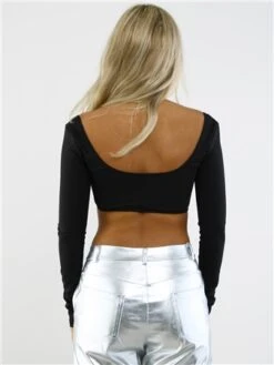 Saint Genies Black Long Sleeve Crop Top With Cut Out -Noisy May Shop 28958 3