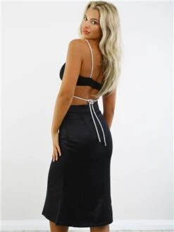 Saint Genies Black Satin Midi Skirt -Noisy May Shop 28962 3