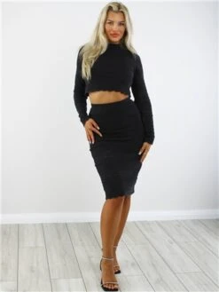 Saint Genies Black Crochet Knit Midi Skirt -Noisy May Shop 28965 2