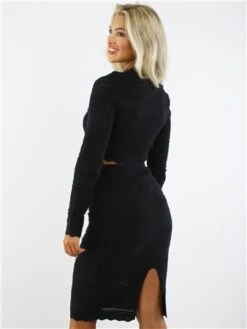 Saint Genies Black Crochet Knit Midi Skirt -Noisy May Shop 28965 3