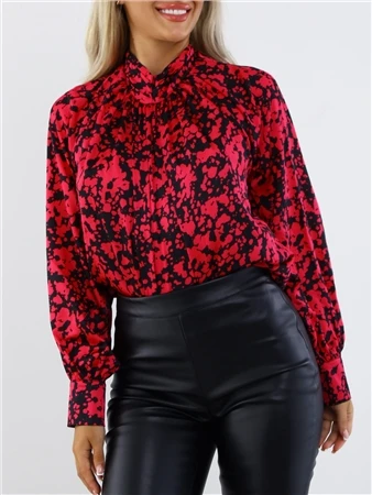 Ax Paris Cerise And Black Pattern High Neck Satin Long Sleeve Top 4 Ax Paris Cerise And Black Pattern High Neck Satin Long Sleeve Top - Image 2