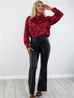 Ax Paris Cerise And Black Pattern High Neck Satin Long Sleeve Top 8 Ax Paris Cerise And Black Pattern High Neck Satin Long Sleeve Top -Noisy May Shop 28970 2