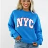 Vivichi Electric Blue Oversized Nyc Crew Sweatshirt