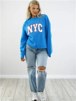 Vivichi Electric Blue Oversized Nyc Crew Sweatshirt -Noisy May Shop 28971 2