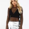 Noisy May Black / Black Yara L/S O-Neck Mesh Net Top -Noisy May Shop 28987