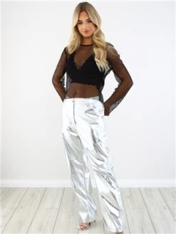 Noisy May Black / Black Yara L/S O-Neck Mesh Net Top -Noisy May Shop 28987 2