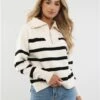 Veromoda Birch/Black Saba Stripe 1/4 Zip Knit