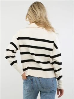 Veromoda Birch/Black Saba Stripe 1/4 Zip Knit -Noisy May Shop 28997 3