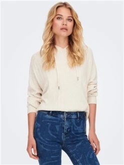 Only Grey / Pumice Stone Tessa Hood Detail Knitted Pullover