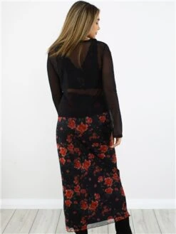 Brave Soul Black / Red Rose Print Midi Skirt -Noisy May Shop 29063 3