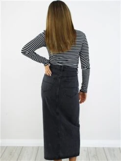 Brave Soul Black Wash Midi Denim Skirt -Noisy May Shop 29064 3