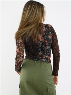 Brave Soul Black / Floral Print Mesh Long Sleeve Top -Noisy May Shop 29065 3