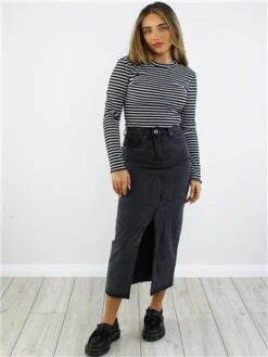 Brave Soul Black / White Contrast Stripe Long Sleeve High Neck Top -Noisy May Shop 29068 2