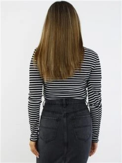 Brave Soul Black / White Contrast Stripe Long Sleeve High Neck Top -Noisy May Shop 29068 3