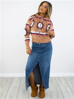 Daisy Street Multi Pattern Hooded Zip Cardigan -Noisy May Shop 29070 2