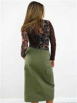 Saint Genies Khaki Midi Cargo Skirt -Noisy May Shop 29072 3