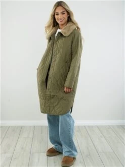 Noisy May Brown / Capers Feline L/S Quilted Long Jacket -Noisy May Shop 29098 2