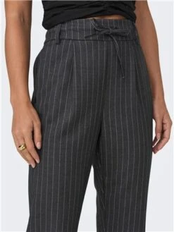 Only Grey / Dark Grey Melange Mid Waist Pants With Stripes -Noisy May Shop 29145 1