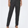 Only Grey / Dark Grey Melange Mid Waist Pants With Stripes