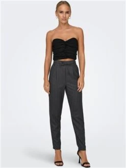 Only Grey / Dark Grey Melange Mid Waist Pants With Stripes -Noisy May Shop 29145 2