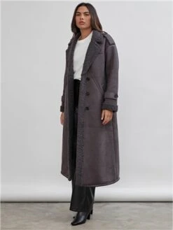 The Frolic Grey Solida Sherpa Longline Coat -Noisy May Shop 29165 2