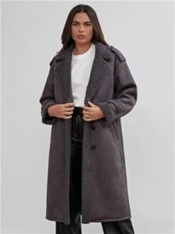 The Frolic Grey Solida Sherpa Longline Coat