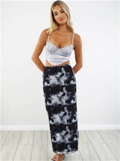 Brave Soul Black / White Tie Dye Print Midi Skirt -Noisy May Shop 29196 2