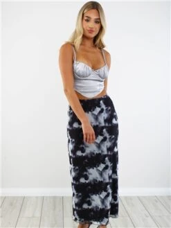 Brave Soul Black / White Tie Dye Print Midi Skirt