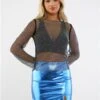 Saint Genies Electric Blue Faux Leather Metallic Mini Skirt