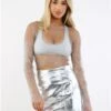Saint Genies Silver Roxy Mesh Diamante Long Sleeve Top -Noisy May Shop 29199