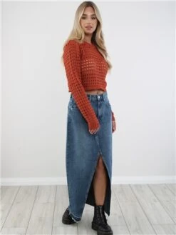 Missy Empire Rustic Copper Reese Crochet Crop Top -Noisy May Shop 29201 2