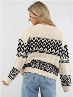 Brave Soul Oatmeal / Black Pattern Chunky Knit Jumper -Noisy May Shop 29206 3