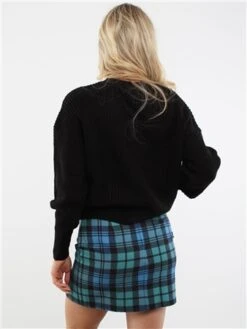Saint Genies Green / Blue Tartan Print Split Mini Skirt -Noisy May Shop 29209 3