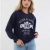 Brave Soul Navy / White Donna Print Crew Neck Sweater -Noisy May Shop 29211